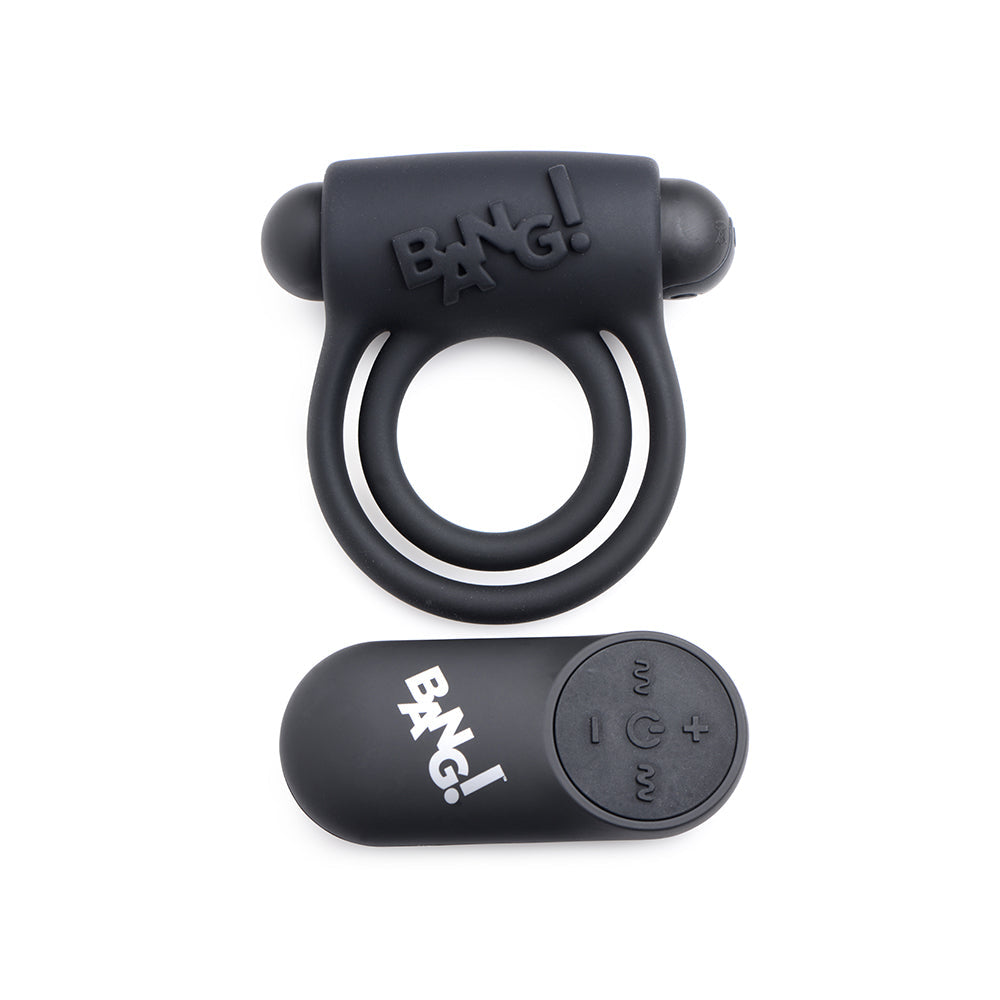 Bang! Vibrating Cock Ring & Bullet w/Remote Control - Black