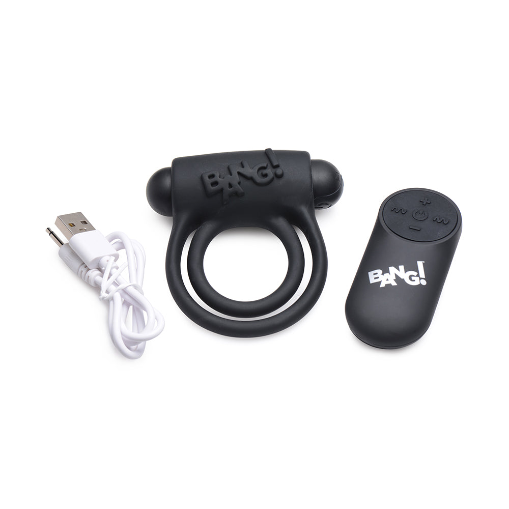 Bang! Vibrating Cock Ring & Bullet w/Remote Control - Black