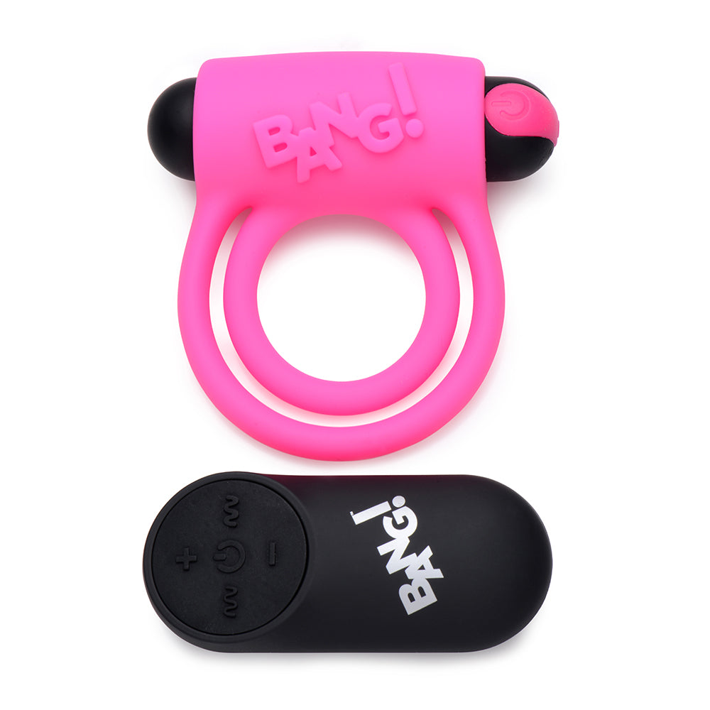 Bang! Vibrating Cock Ring & Bullet w/Remote Control - Pink