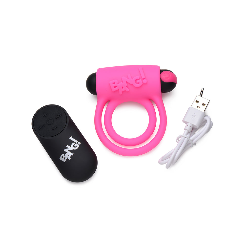 Bang! Vibrating Cock Ring & Bullet w/Remote Control - Pink