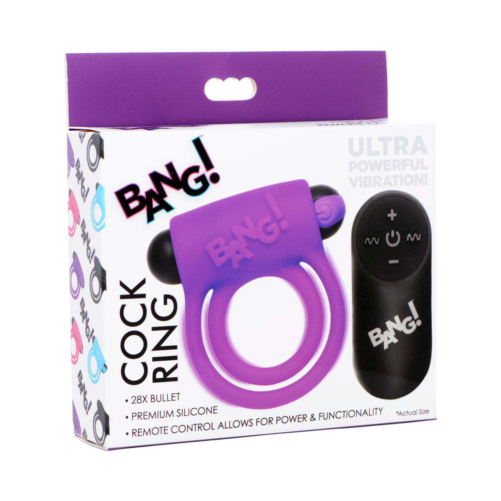Bang! Vibrating Cock Ring & Bullet w/Remote Control - Purple