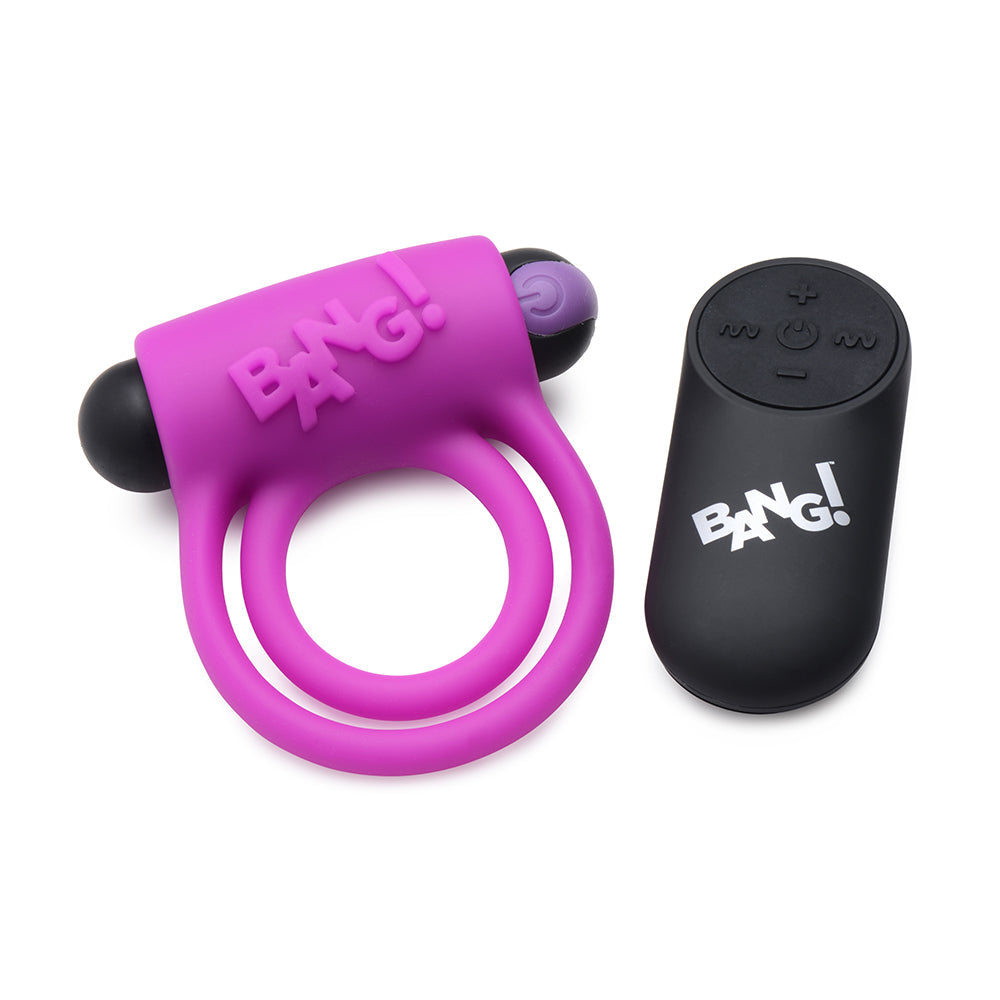 Bang! Vibrating Cock Ring & Bullet w/Remote Control - Purple
