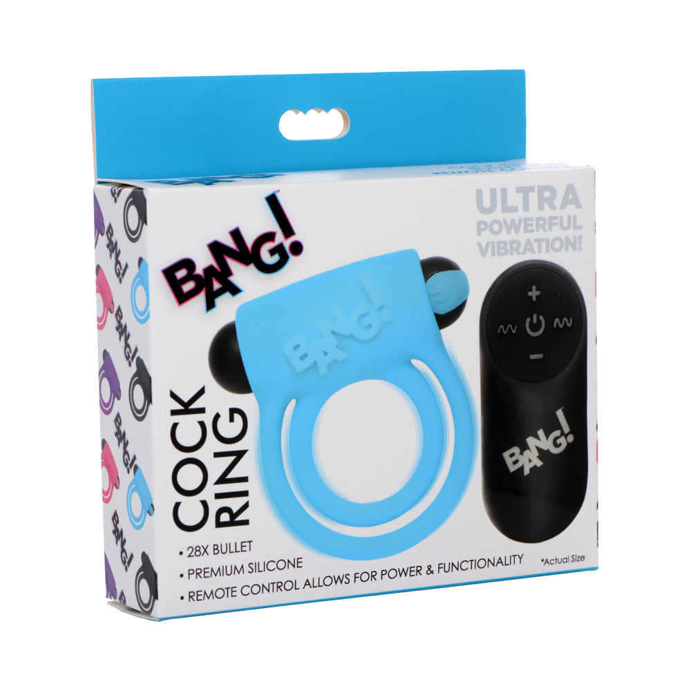 Bang! Vibrating Cock Ring & Bullet w/Remote Control - Blue
