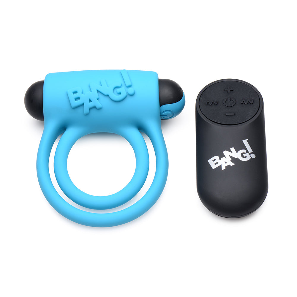 Bang! Vibrating Cock Ring & Bullet w/Remote Control - Blue