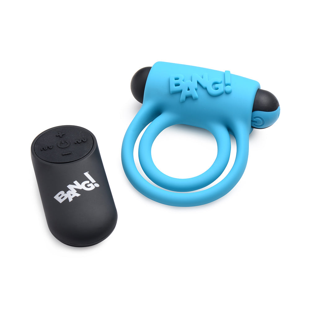 Bang! Vibrating Cock Ring & Bullet w/Remote Control - Blue