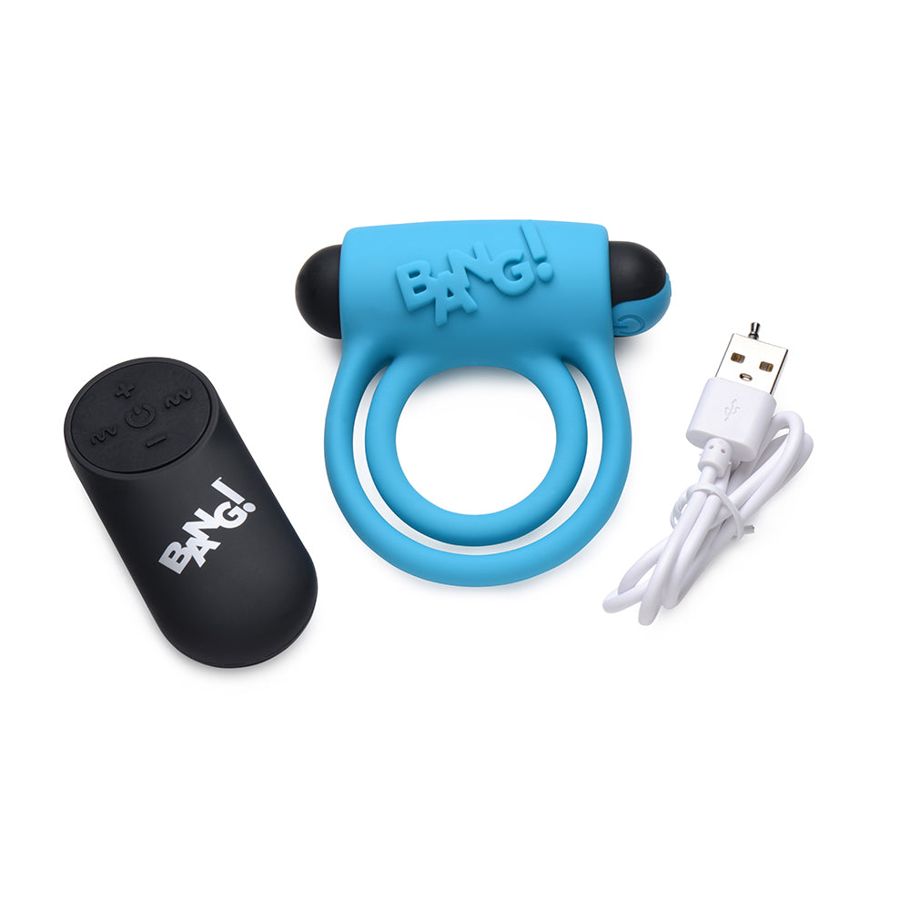 Bang! Vibrating Cock Ring & Bullet w/Remote Control - Blue