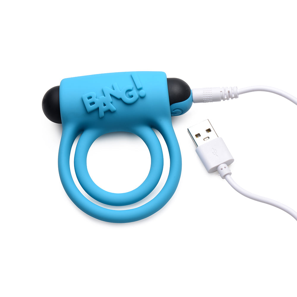 Bang! Vibrating Cock Ring & Bullet w/Remote Control - Blue