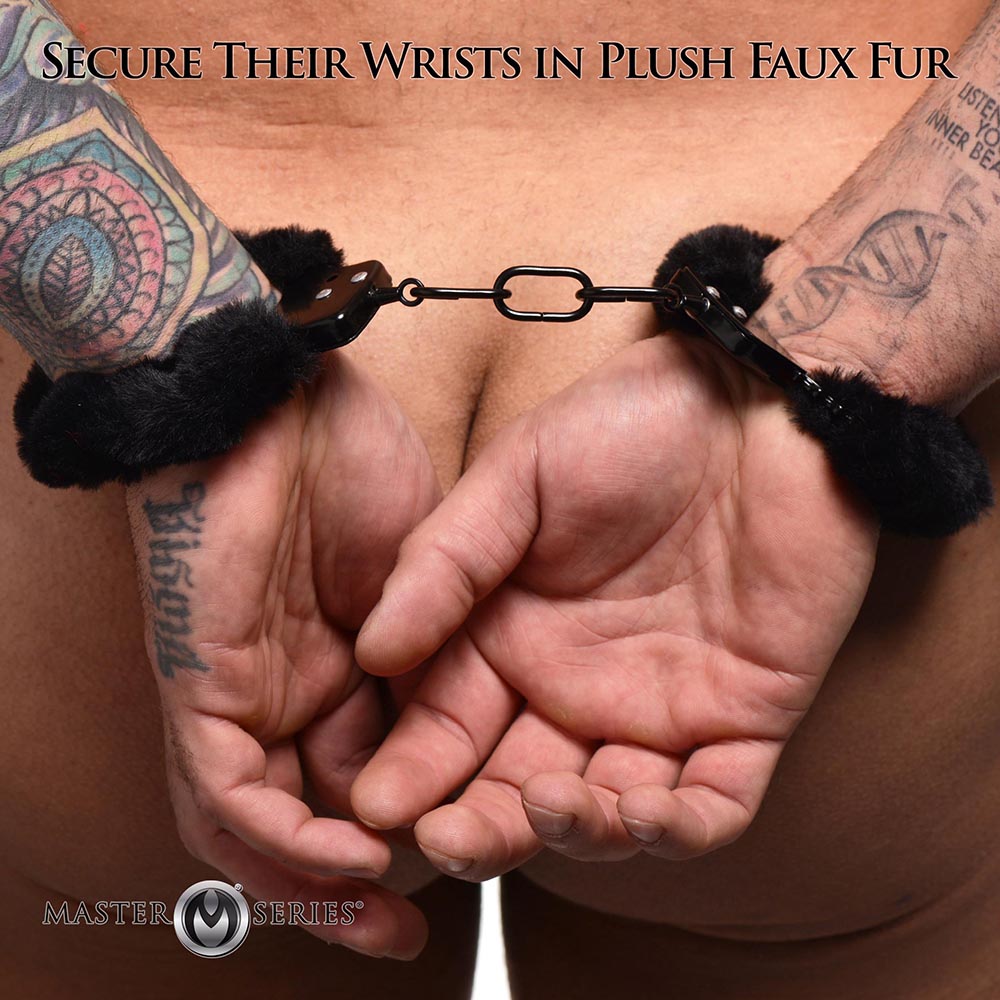 Master Series Cuffed in Fur Furry Handcuffs - Black
