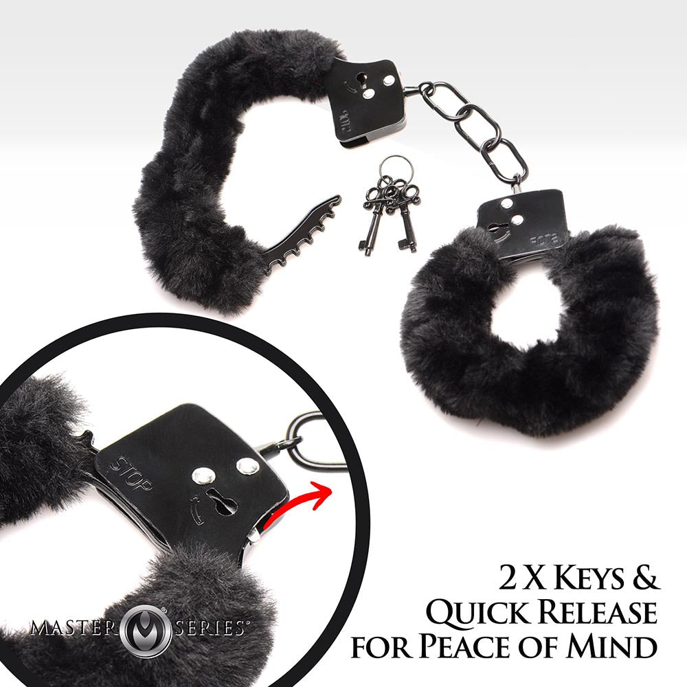 Master Series Cuffed in Fur Furry Handcuffs - Black