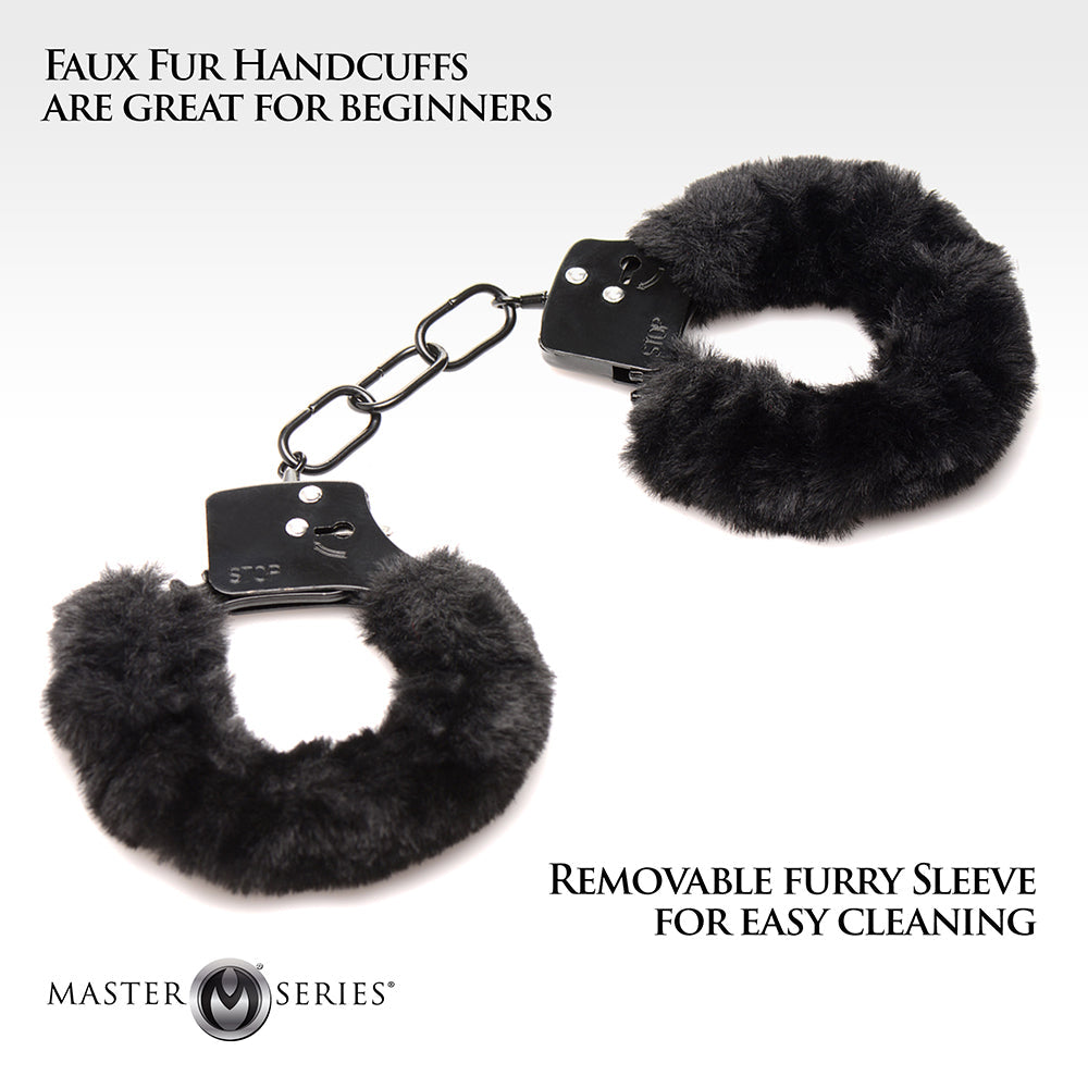 Master Series Cuffed in Fur Furry Handcuffs - Black