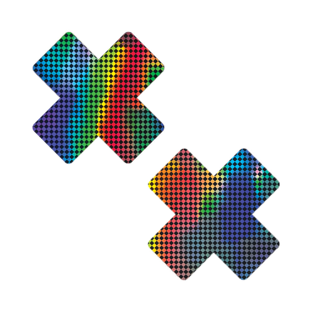 Neva Nude Holographic X Factor Pasties - Rainbow/Black O/S