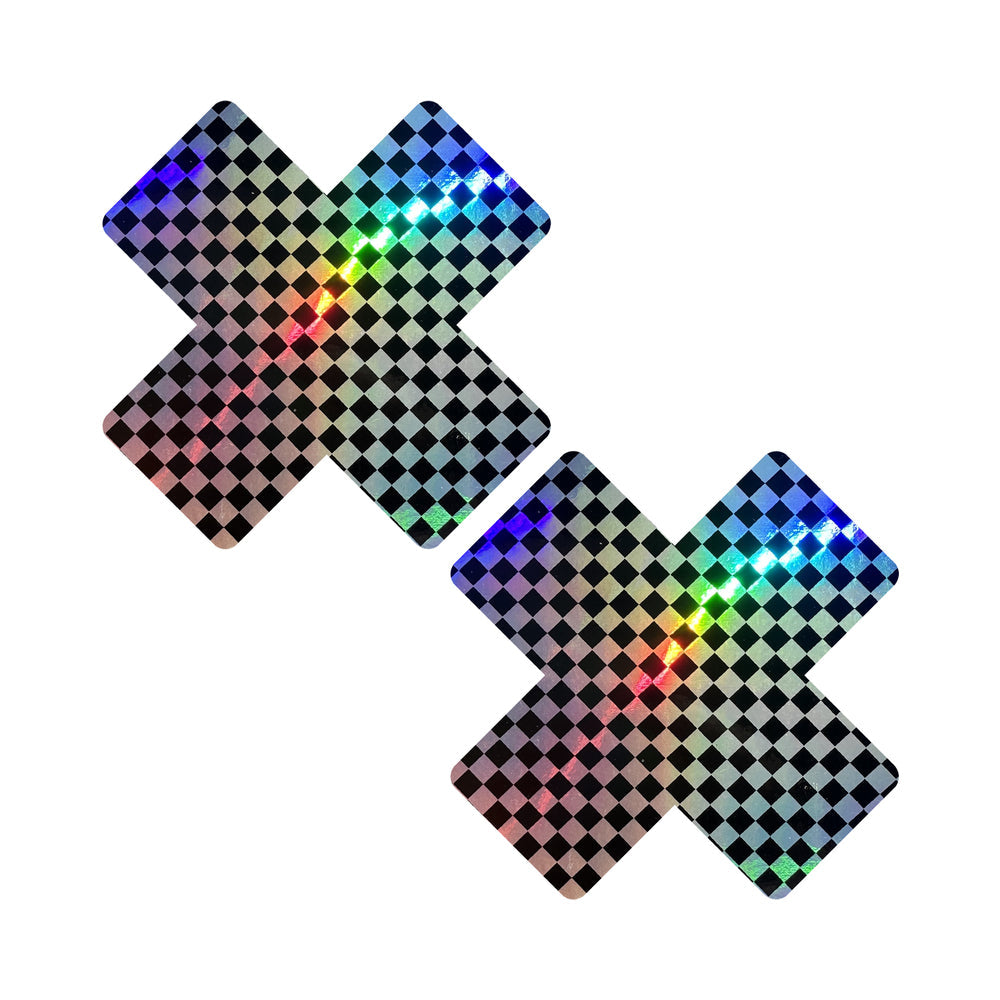 Neva Nude Holographic X Factor Pasties - Rainbow/Black O/S