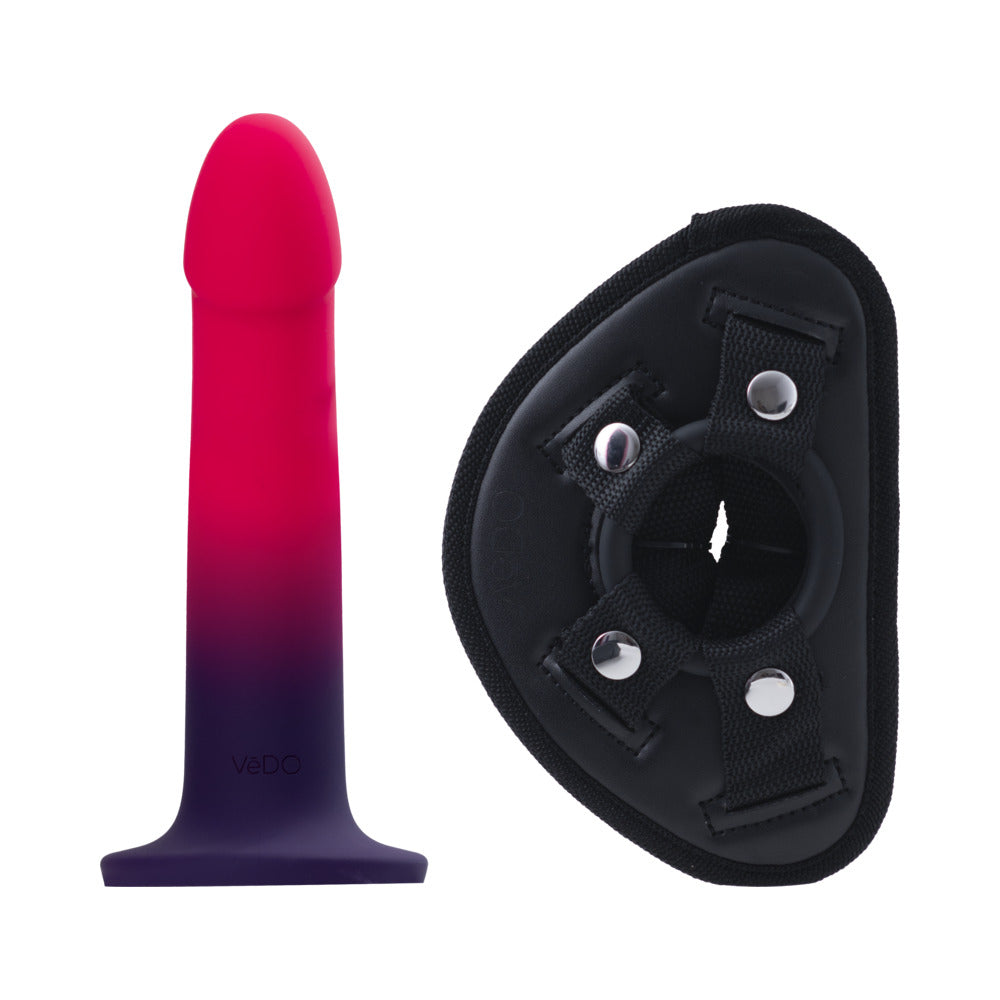 VeDO Duo Silcone Dildo w/Harness - Pink/Purple