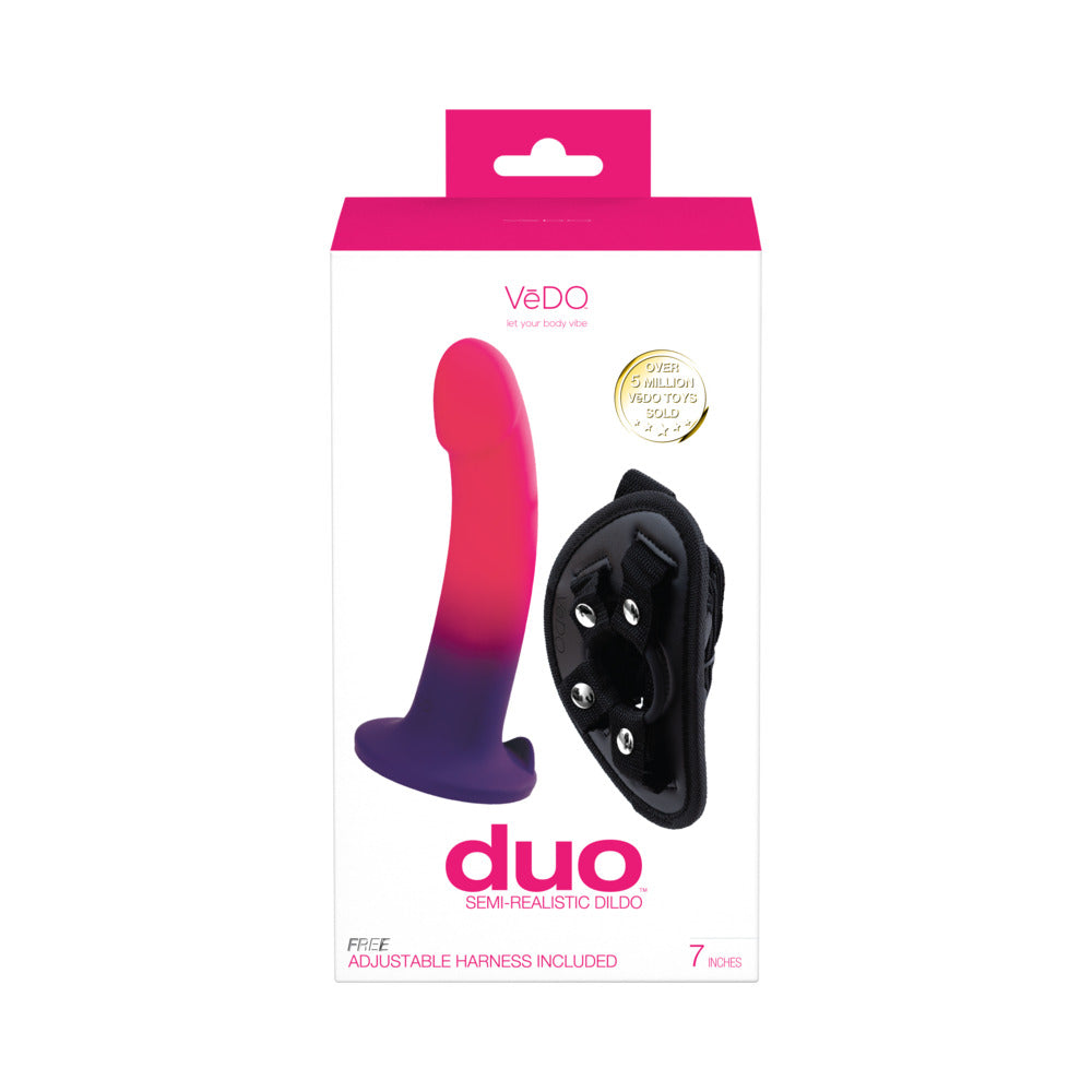 VeDO Duo Silcone Dildo w/Harness - Pink/Purple