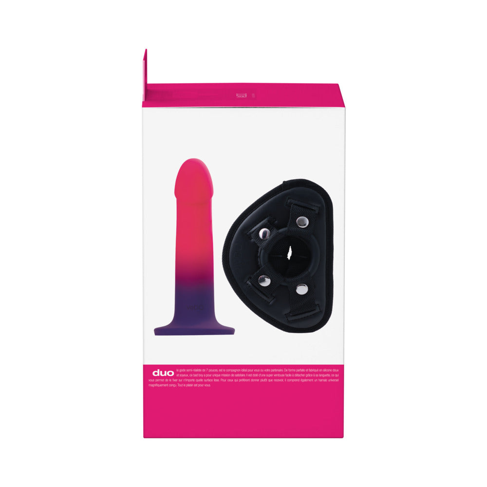 VeDO Duo Silcone Dildo w/Harness - Pink/Purple