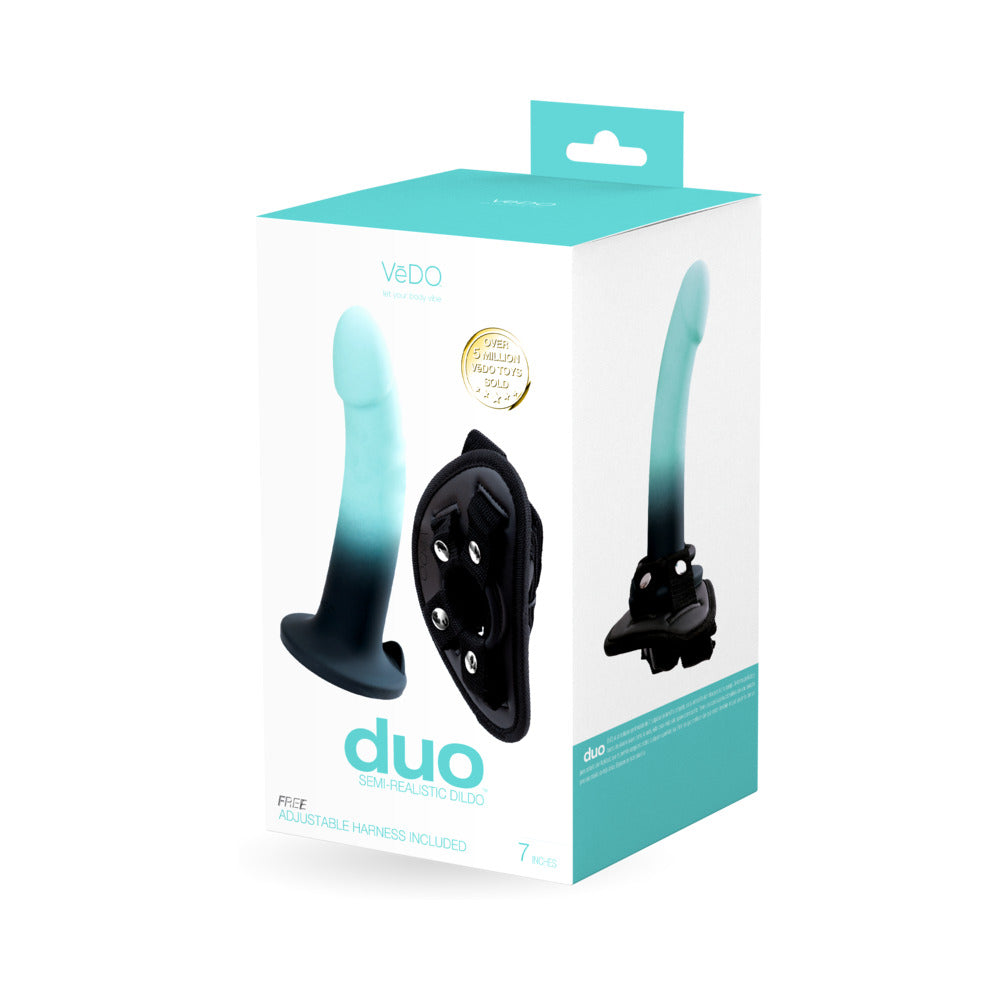 VeDO Duo Silcone Dildo w/Harness - Turquoise/Black