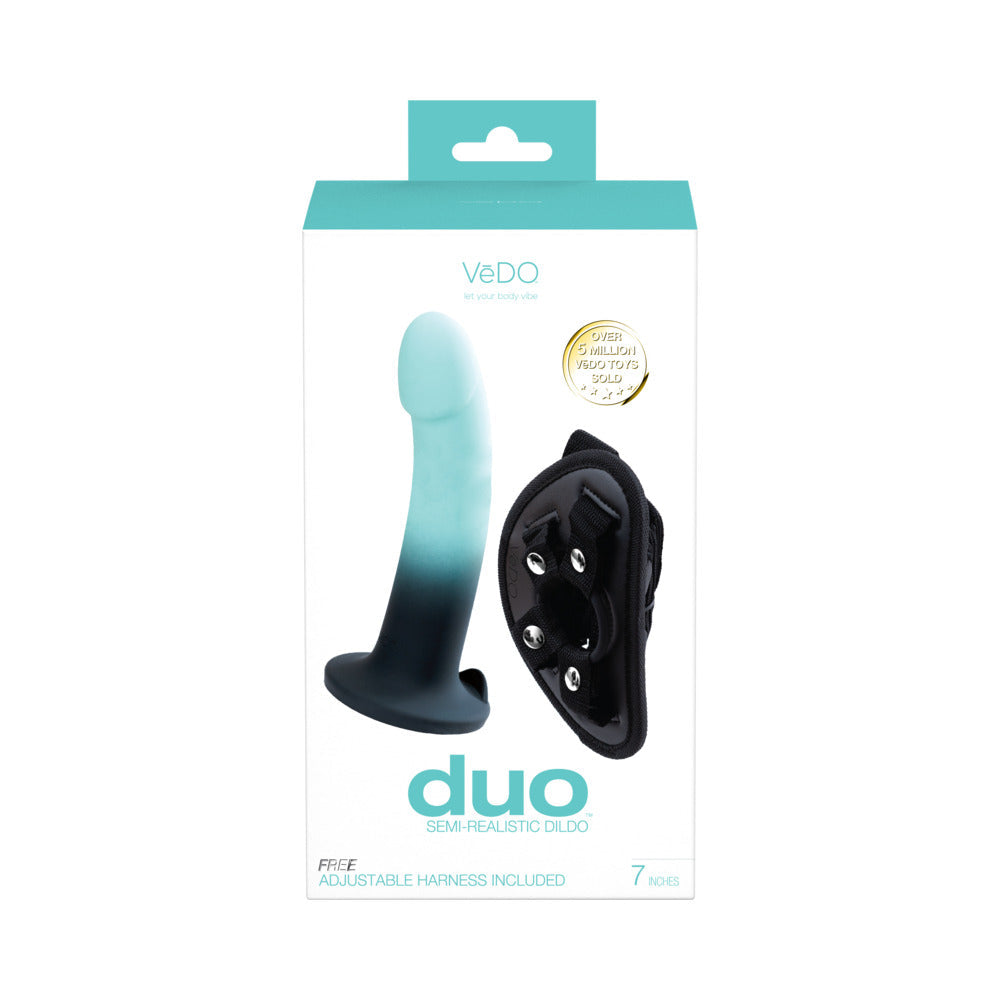 VeDO Duo Silcone Dildo w/Harness - Turquoise/Black