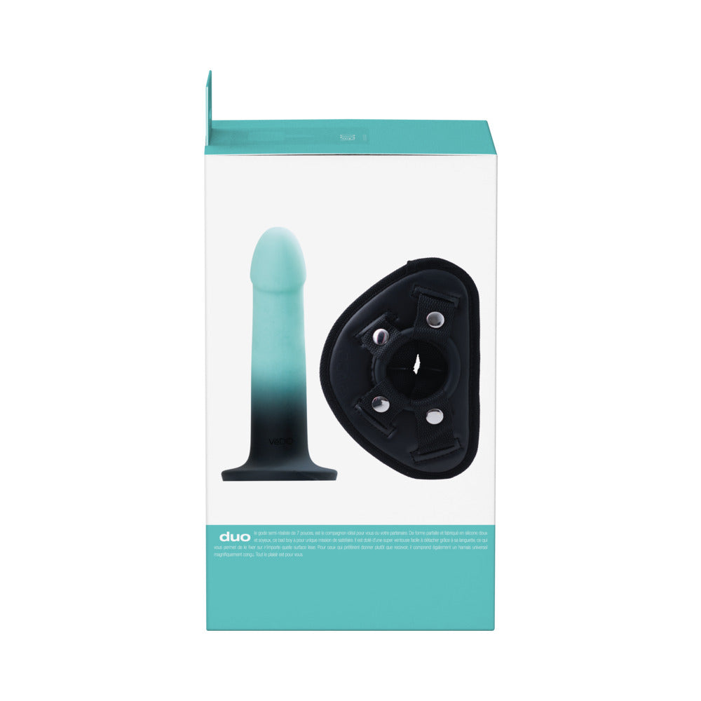 VeDO Duo Silcone Dildo w/Harness - Turquoise/Black