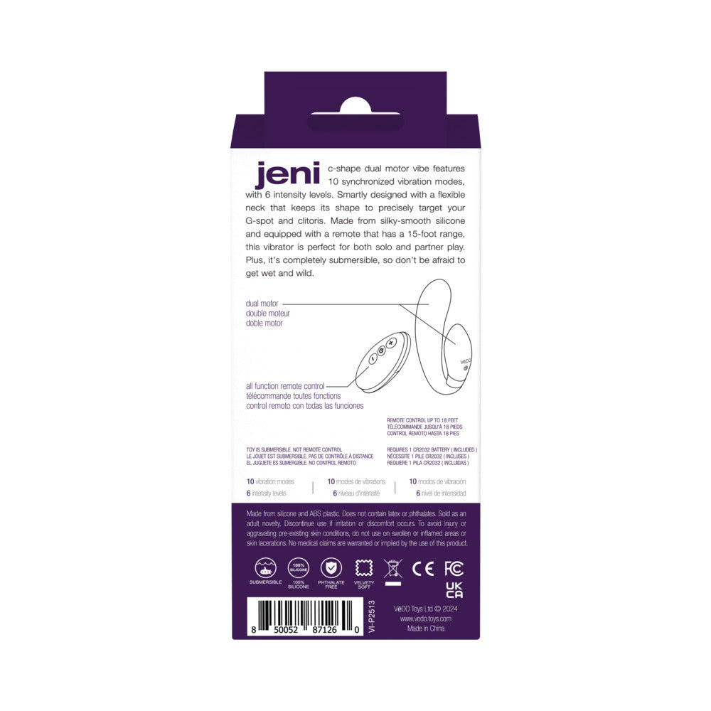 VeDO Jeni Dual Motor Vibe w/Remote - Purple