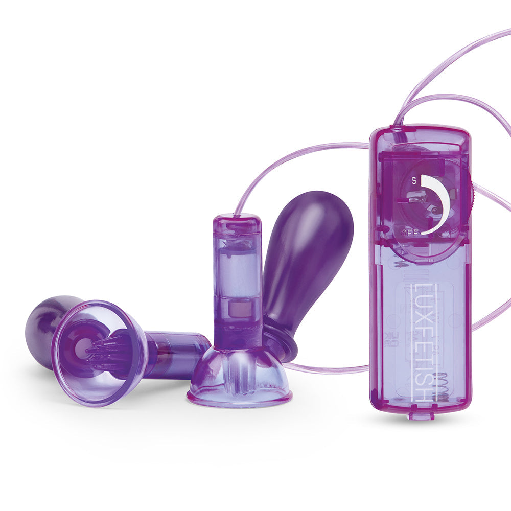 Lux Fetish Vibrating Nipple Suckers w/Wired Remote Control - Purple