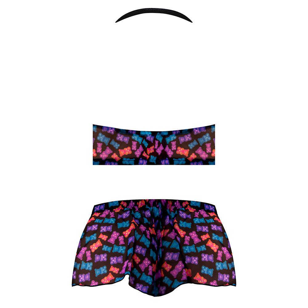 Hazy Dayz Gummy Bear Blacklight Reflective Halter Top & Short 2 pc Set - Multi L/XL