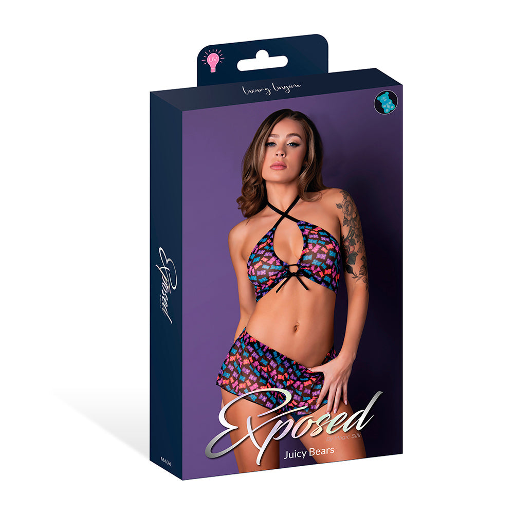 Hazy Dayz Gummy Bear Blacklight Reflective Halter Top & Short 2 pc Set - Multi L/XL