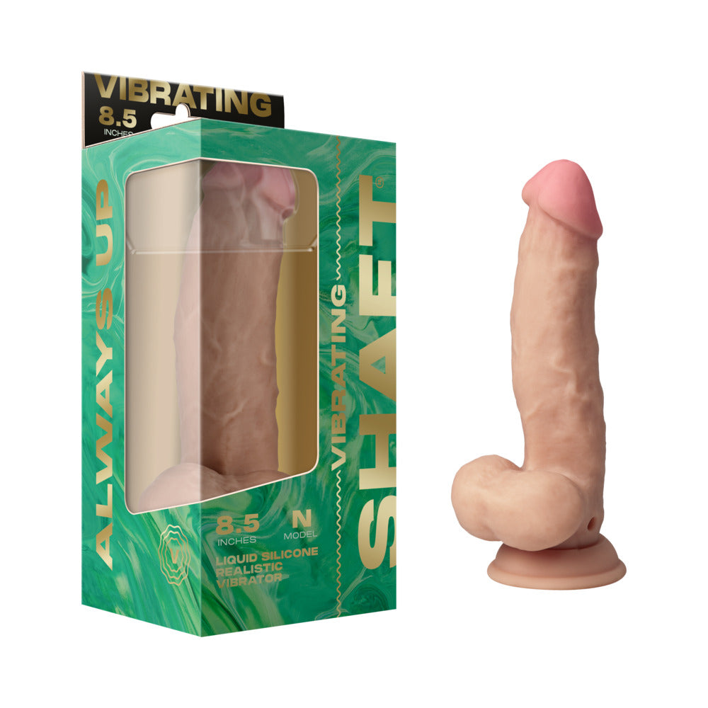 Shaft Flexskin Liquid Silicone 8.5" Vibrating Side Curve Dong w/Balls - Pine