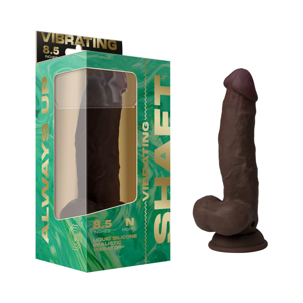 Shaft Flexskin Liquid Silicone 8.5" Vibrating Side Curve Dong w/Balls - Mahogany