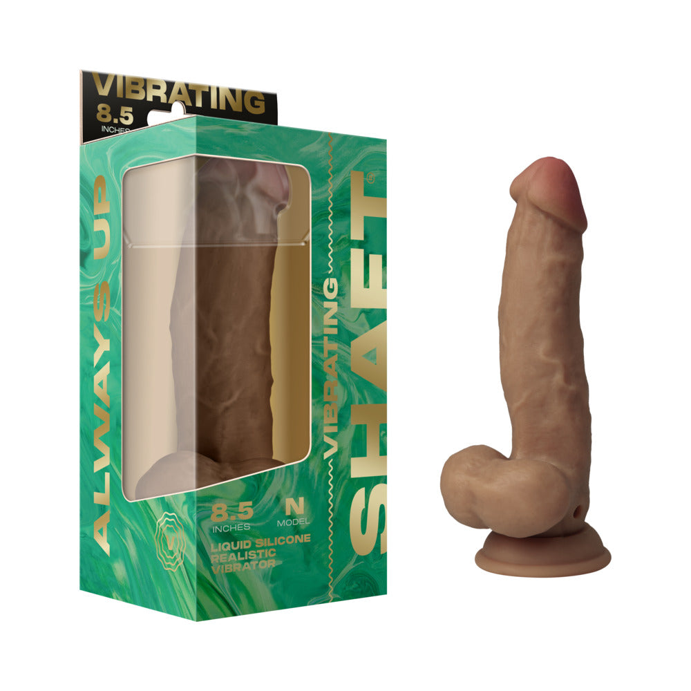 Shaft Flexskin Liquid Silicone 8.5" Vibrating Side Curve Dong w/Balls - Oak