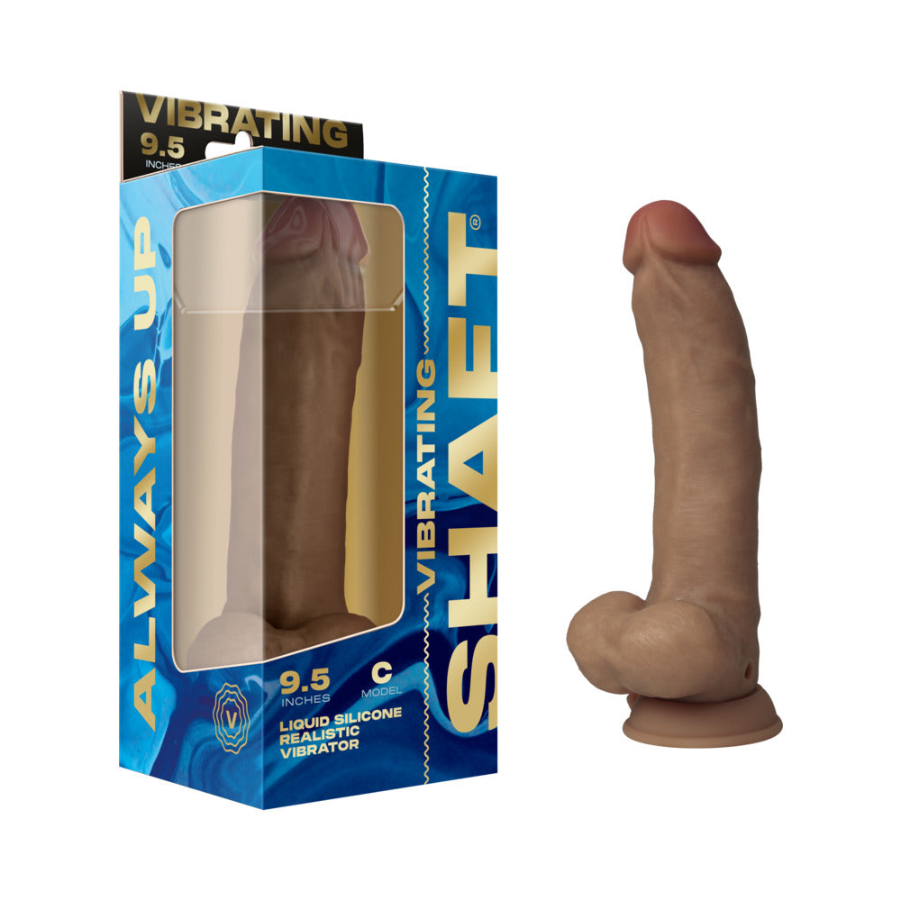 Shaft Flexskin Liquid Silicone 9.5" Vibrating Curved Dong w/Balls - Oak