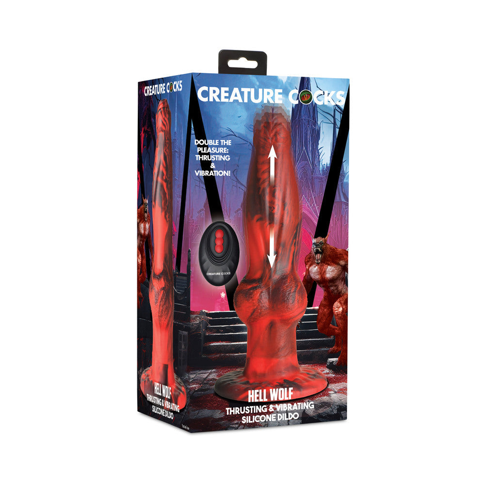 Creature Cocks Hell-Wolf Thrusting & Vibrating Silicone Dildo - Black/Red