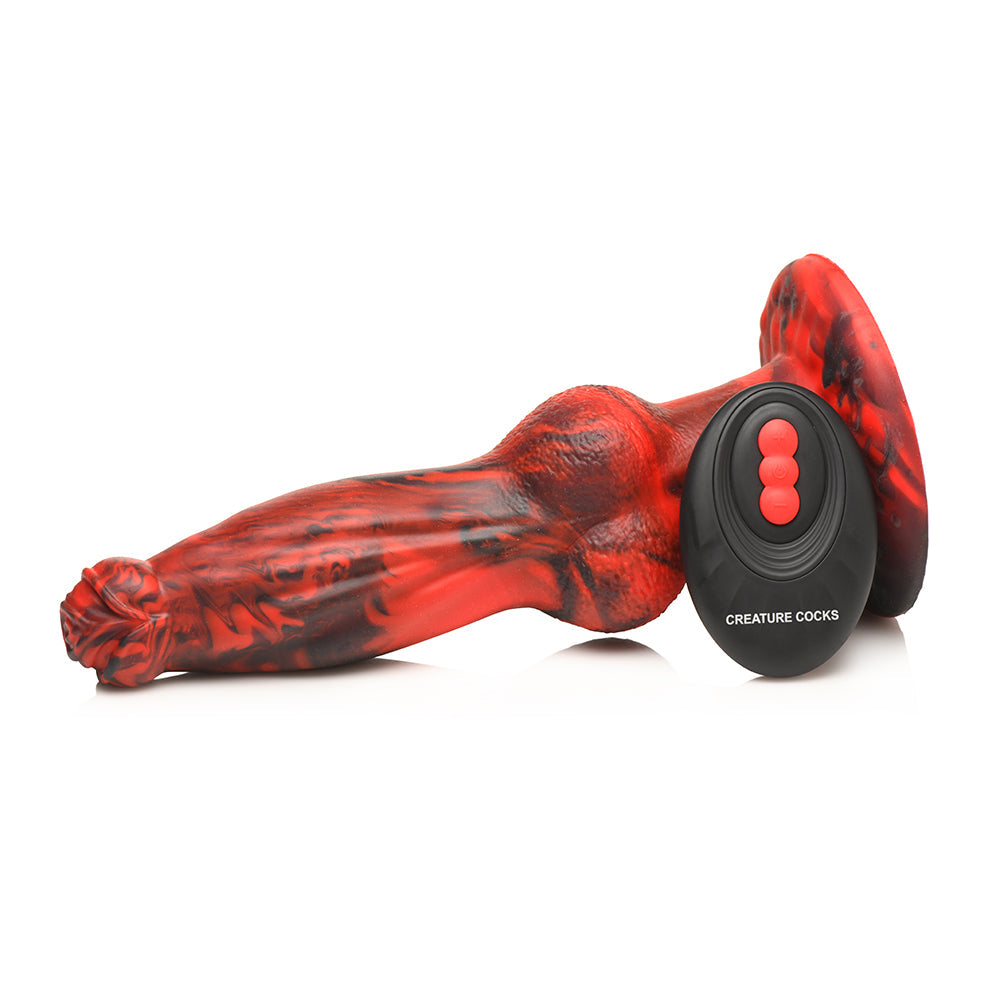 Creature Cocks Hell-Wolf Thrusting & Vibrating Silicone Dildo - Black/Red