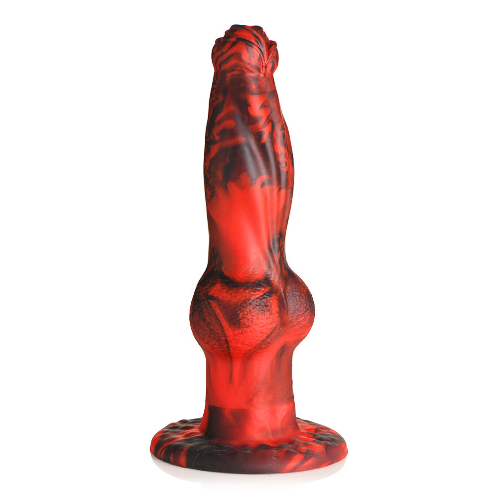 Creature Cocks Hell-Wolf Thrusting & Vibrating Silicone Dildo - Black/Red