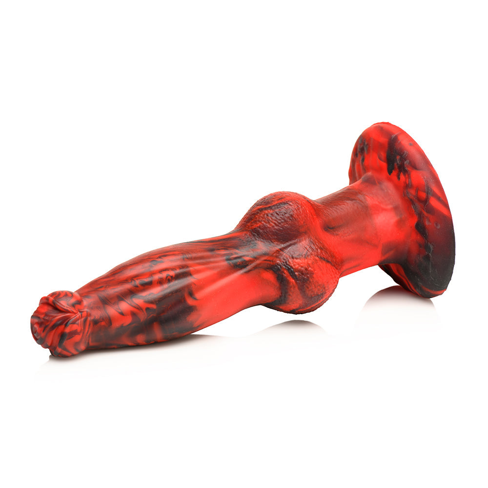 Creature Cocks Hell-Wolf Thrusting & Vibrating Silicone Dildo - Black/Red