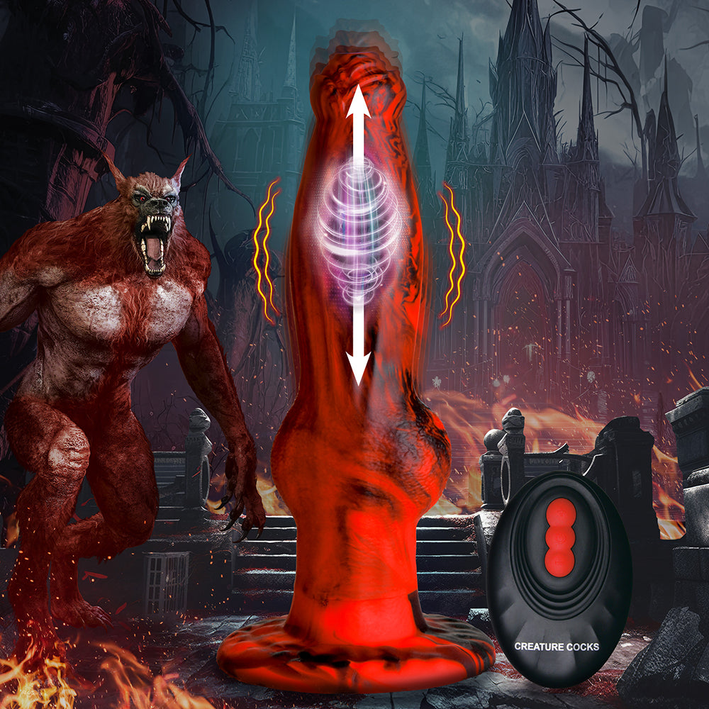 Creature Cocks Hell-Wolf Thrusting & Vibrating Silicone Dildo - Black/Red