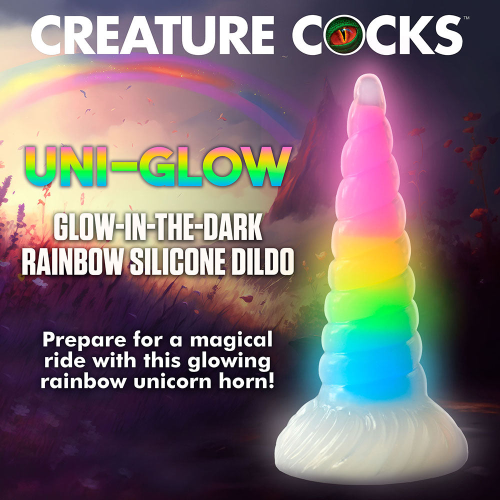 Creature Cocks Uni Glow in the Dark Silicone Dildo - Rainbow