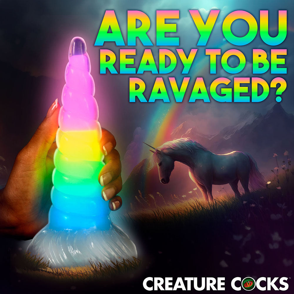 Creature Cocks Uni Glow in the Dark Silicone Dildo - Rainbow