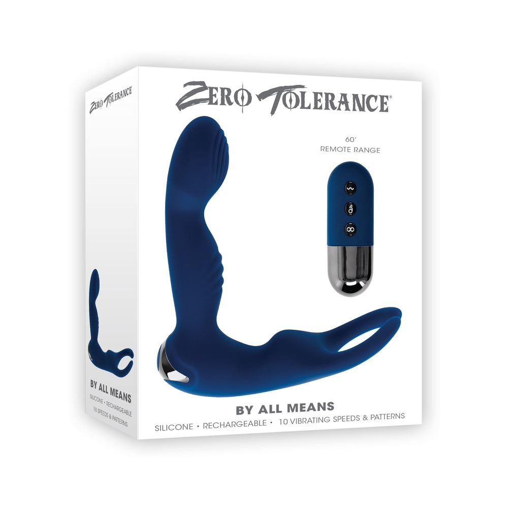 Zero Tolerance By All Means Prostate Vibrator w/Remote Control - Blue
