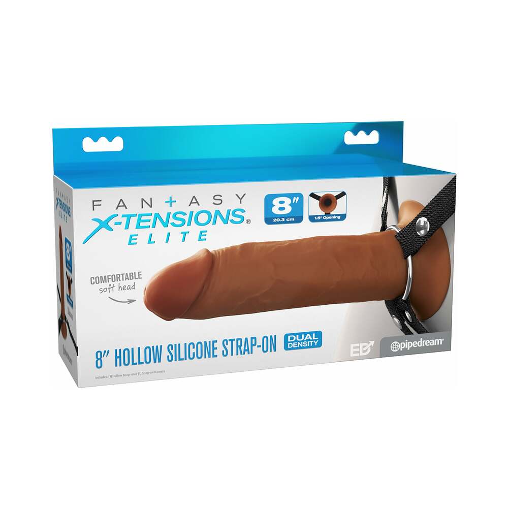 Fantasy X-Tensions Elite Silicone Hollow Strap On-Brown 8"
