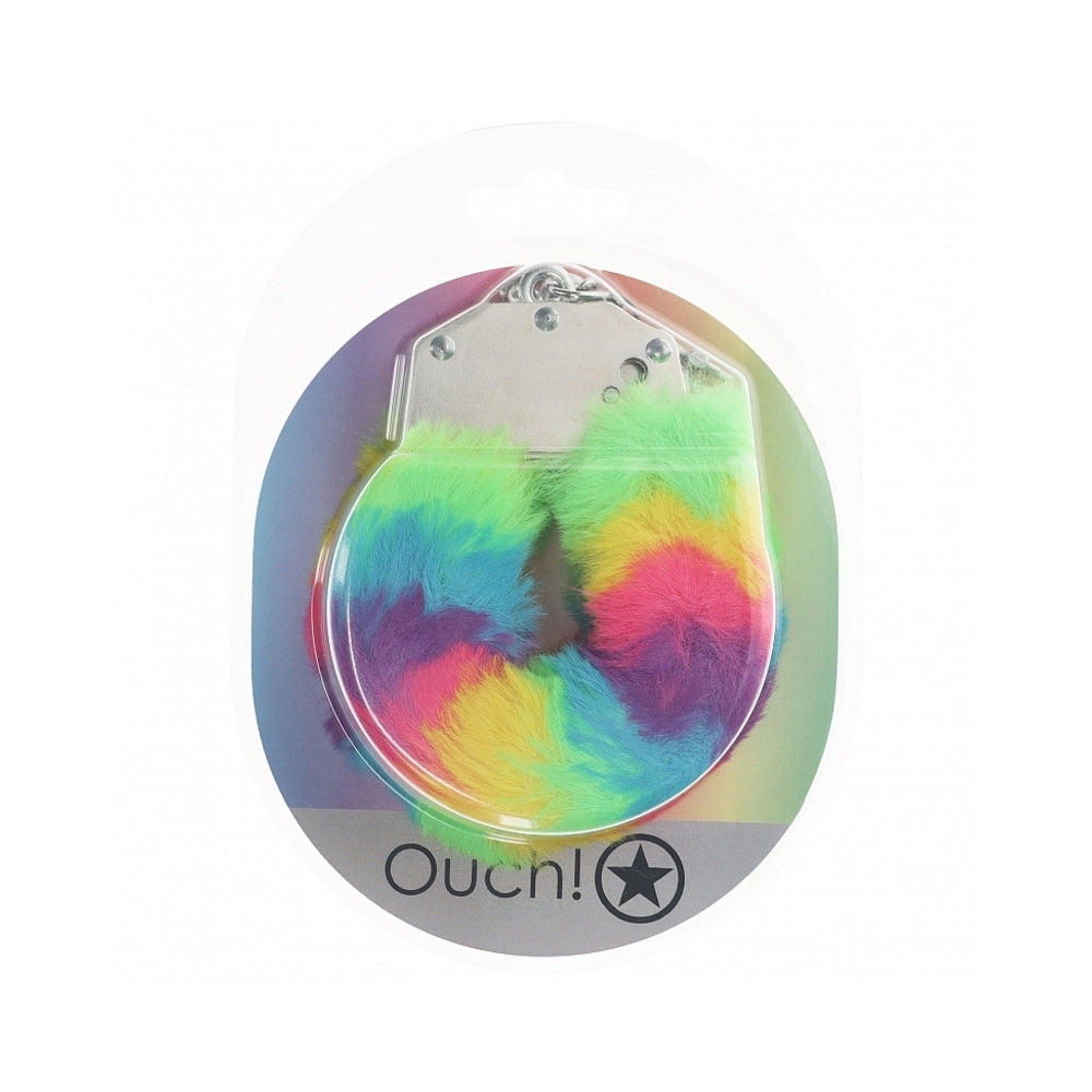 Shots Ouch! Heavy-duty Fluffy Handcuffs - Rainbow