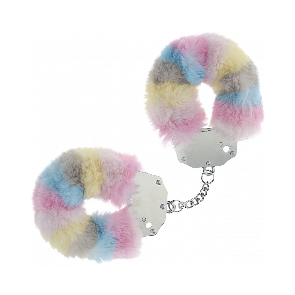 Shots Ouch! Heavy-duty Fluffy Handcuffs - Powder Rainbow