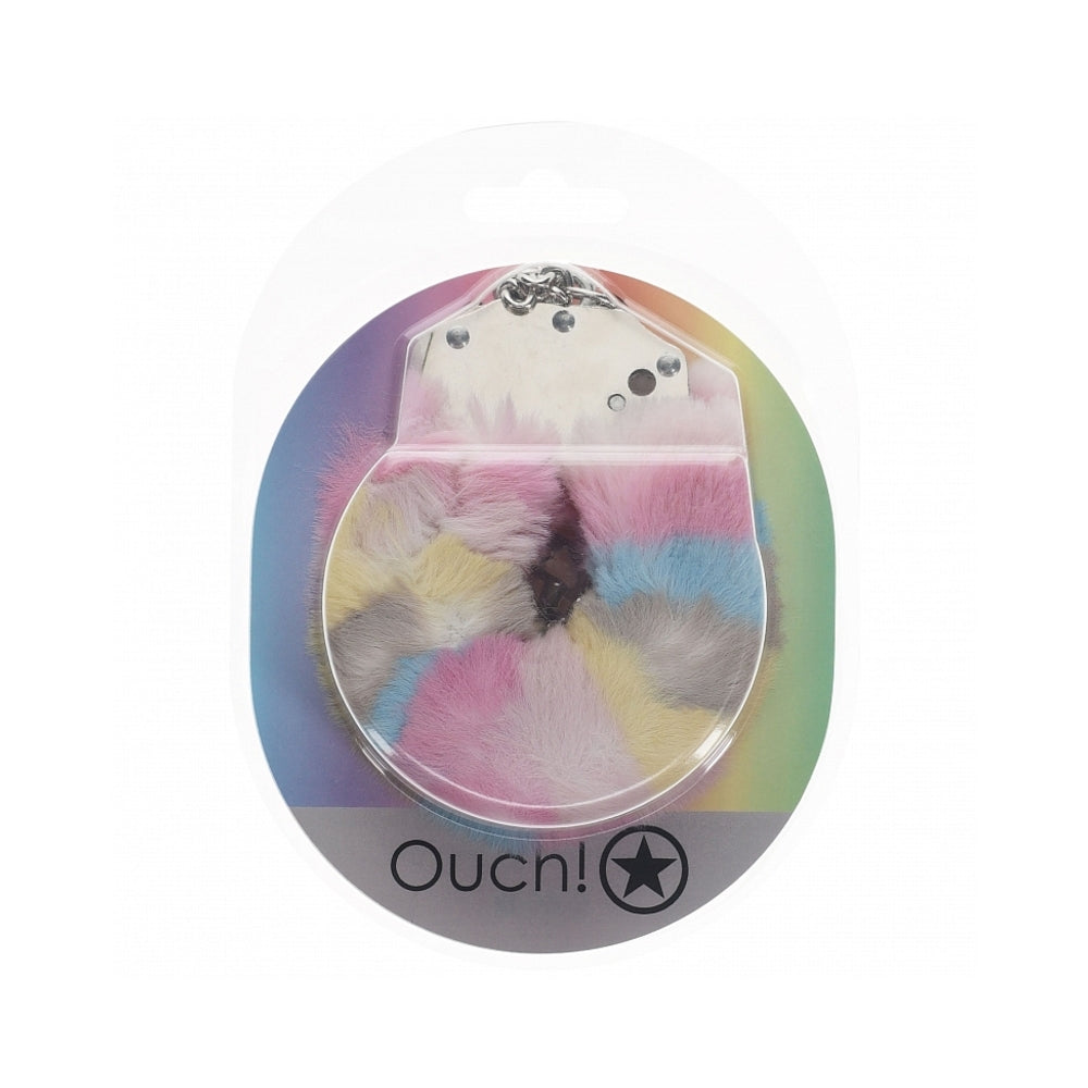 Shots Ouch! Heavy-duty Fluffy Handcuffs - Powder Rainbow