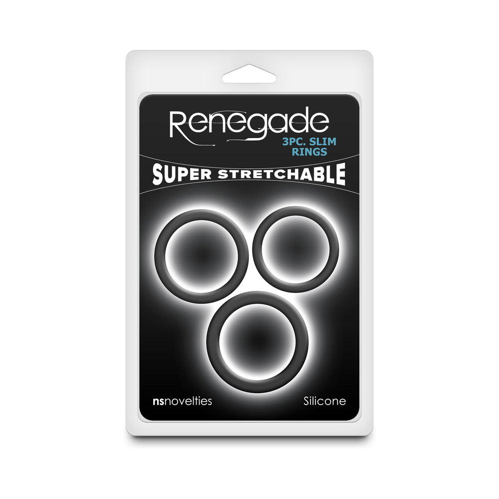 Renegade Slim Cock Rings - Black, 3 pc Set