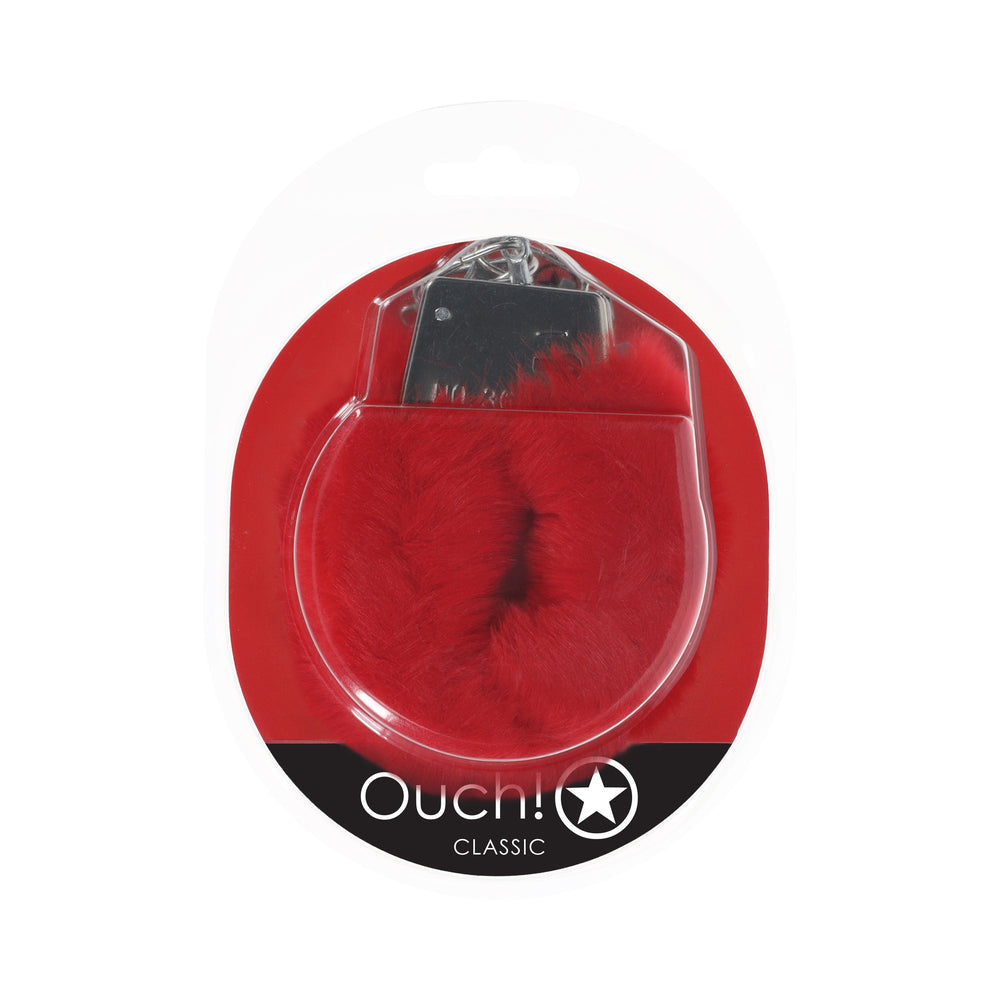 Shots Ouch! Classic Fluffy Handcuffs - Red