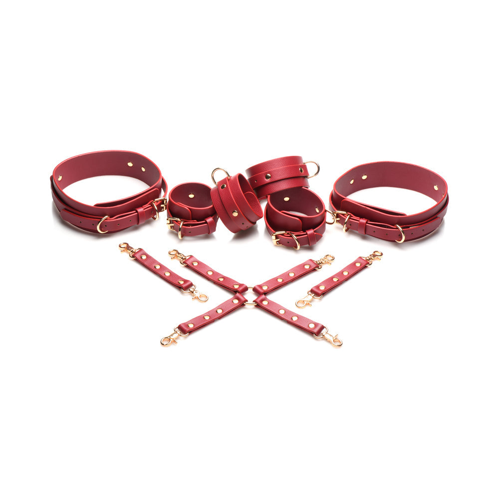 Master Series Crimson Captive Thigh, Wrist, Ankle Hog Tie Restraints - Red