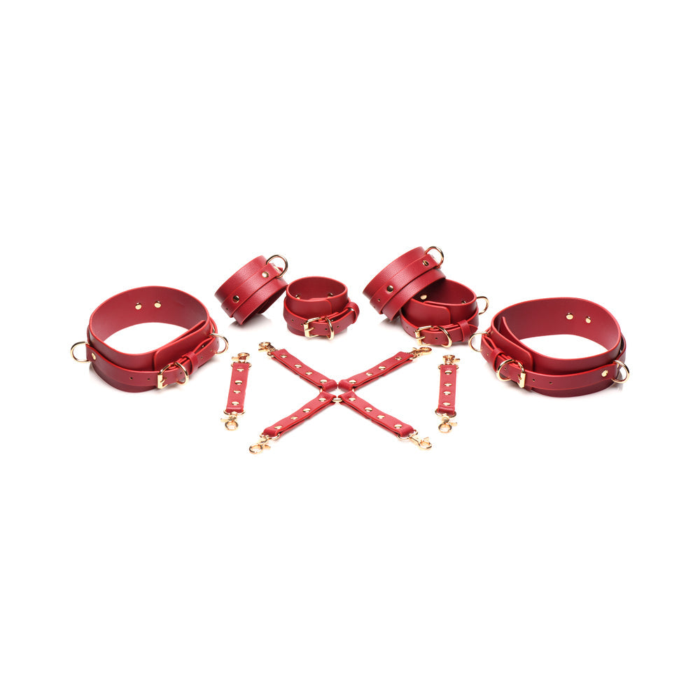 Master Series Crimson Captive Thigh, Wrist, Ankle Hog Tie Restraints - Red