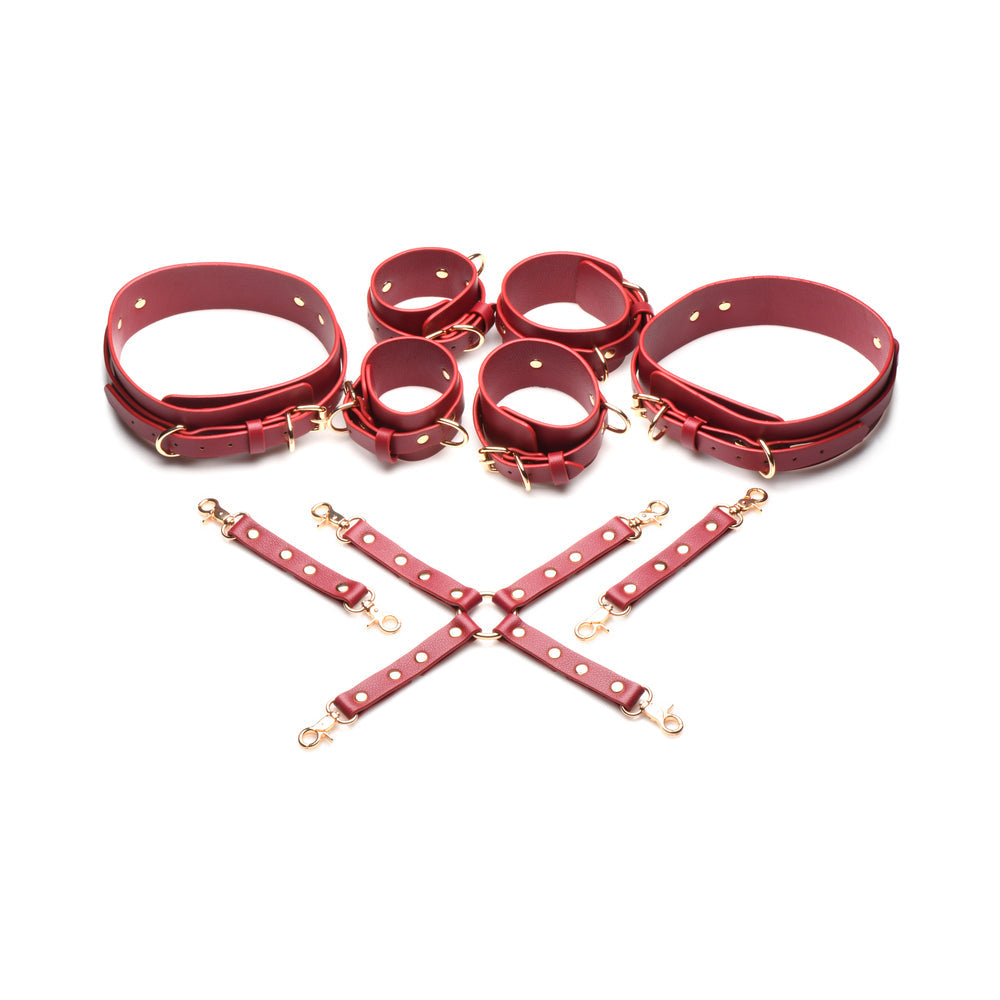 Master Series Crimson Captive Thigh, Wrist, Ankle Hog Tie Restraints - Red