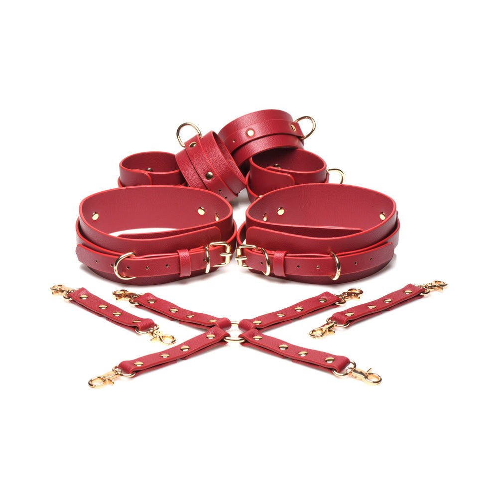 Master Series Crimson Captive Thigh, Wrist, Ankle Hog Tie Restraints - Red