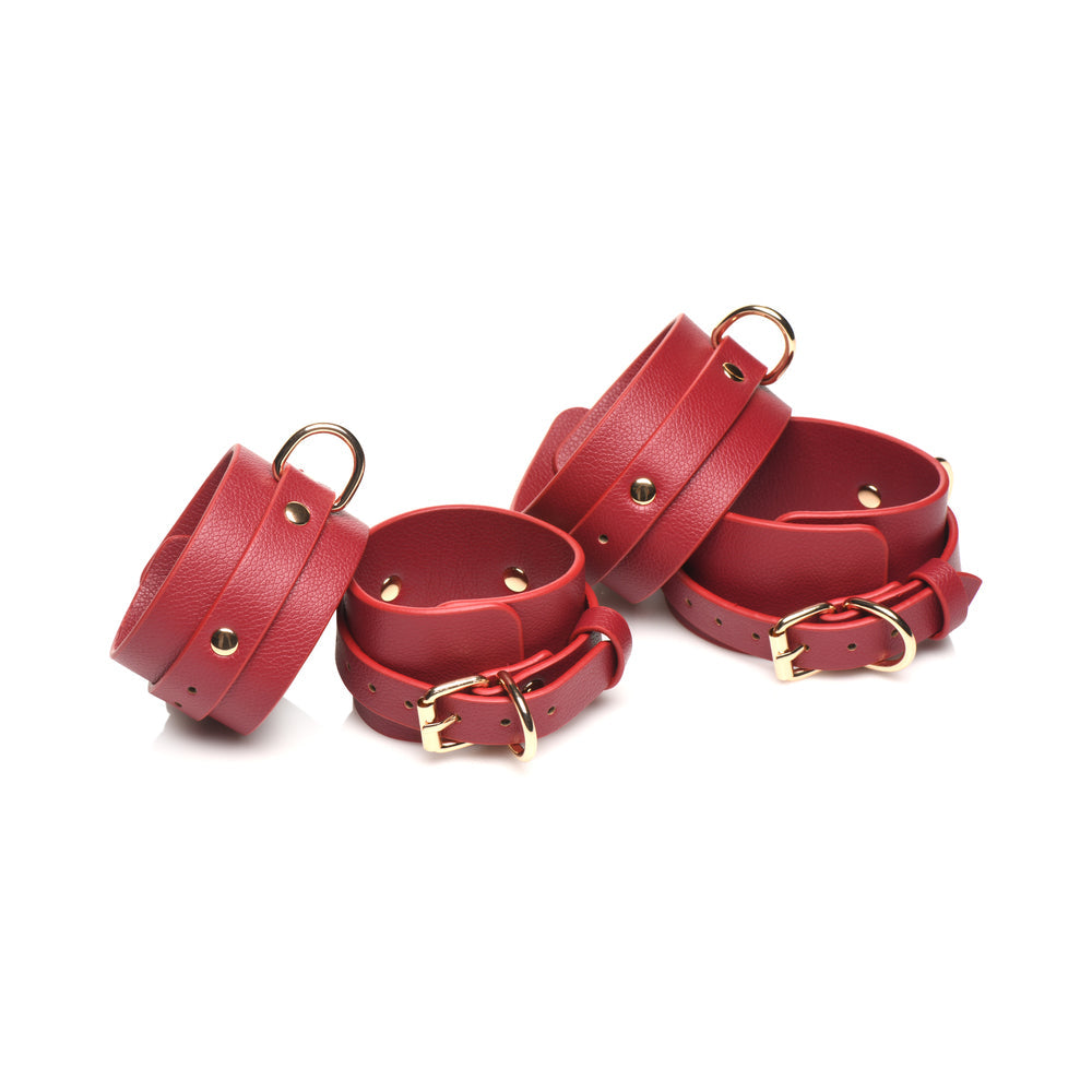 Master Series Crimson Captive Thigh, Wrist, Ankle Hog Tie Restraints - Red