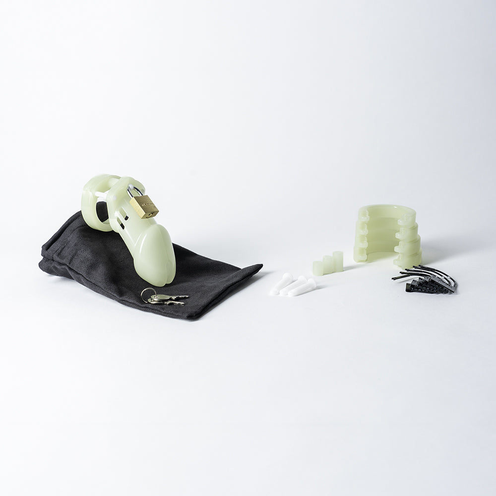 CB-6000 3 1/4" Cock Cage & Lock Set - Glow in the Dark